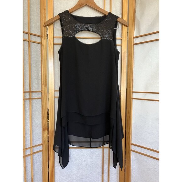 BCBGMaxAzria Bianca Top Black Chiffon & Sequined Eyelet, Blouse XXSmall - Picture 3 of 13